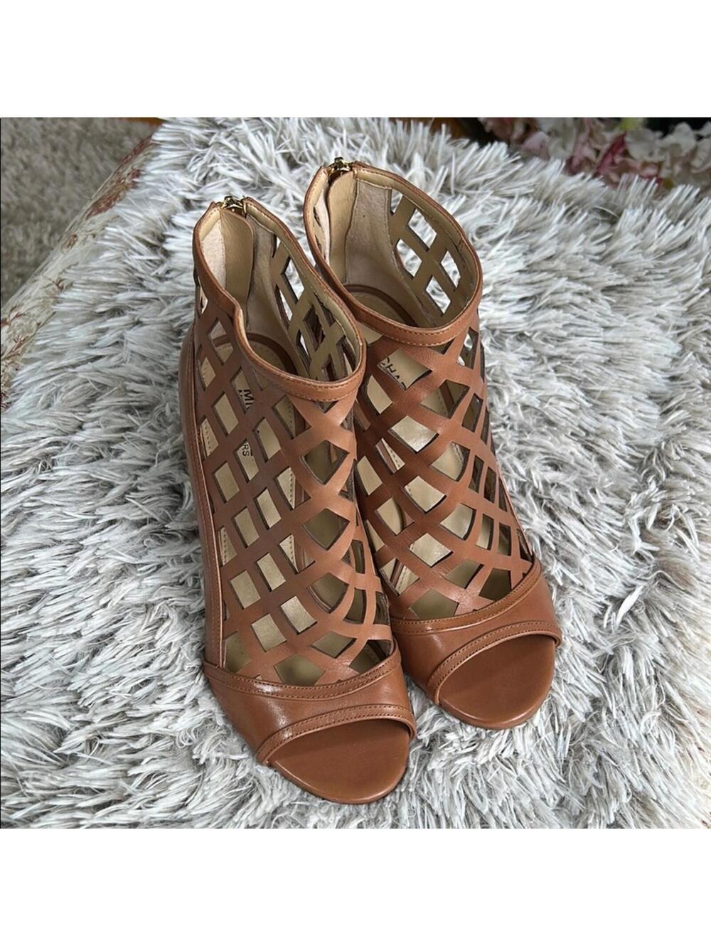 Michael Kors Brown Heeled Graham Sandals with Cutout Design